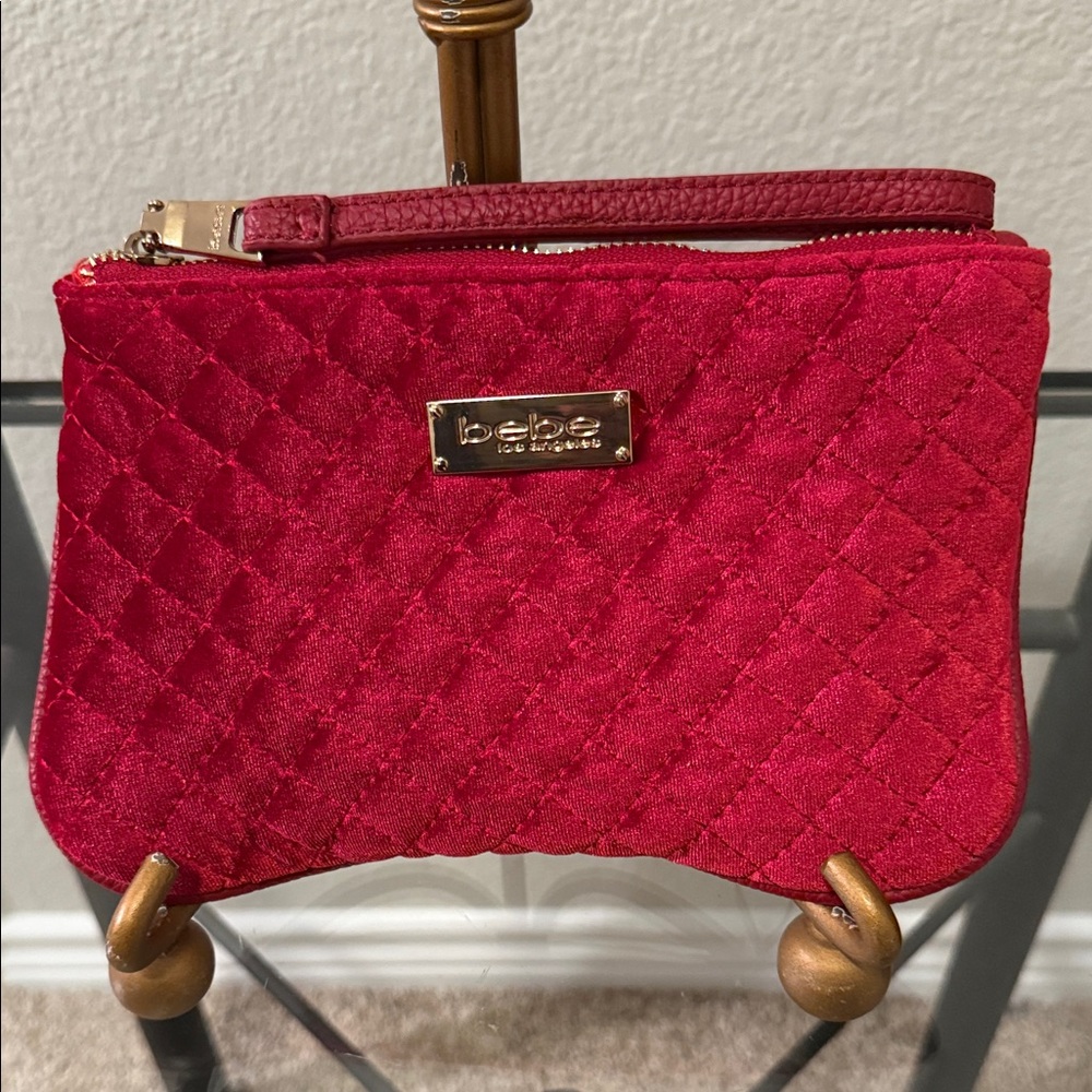 Bebe Red  Velvet Quilted Wristlet